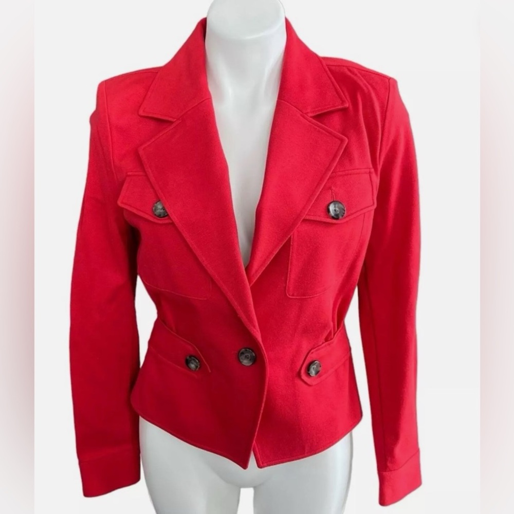 CAbi Wms One Button Crimson Ponte Red Jacket Blazer Long Sleeve Red Twill NWT